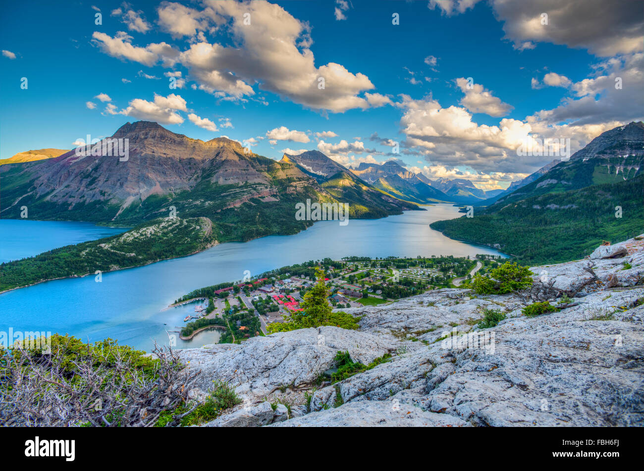 Mountain top views overlooking Waterton Lakes and Townsite, Waterton
