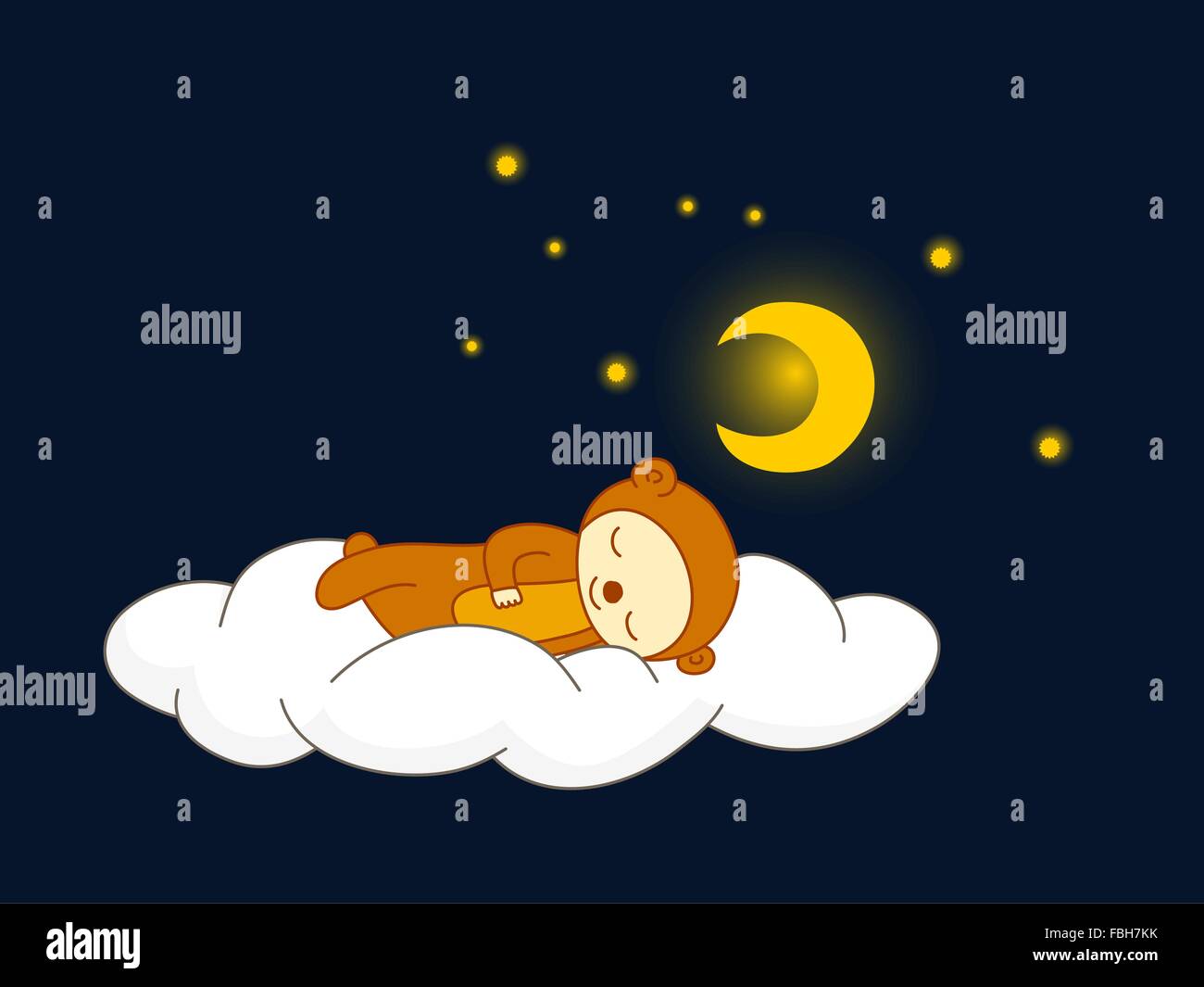 Cute kid in bear costume sleeping on a cloud Stock Vector Image & Art ...