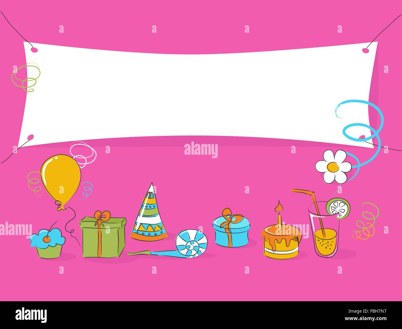 Vector Birthday Doodle With Blank Banner Stock Vector Art
