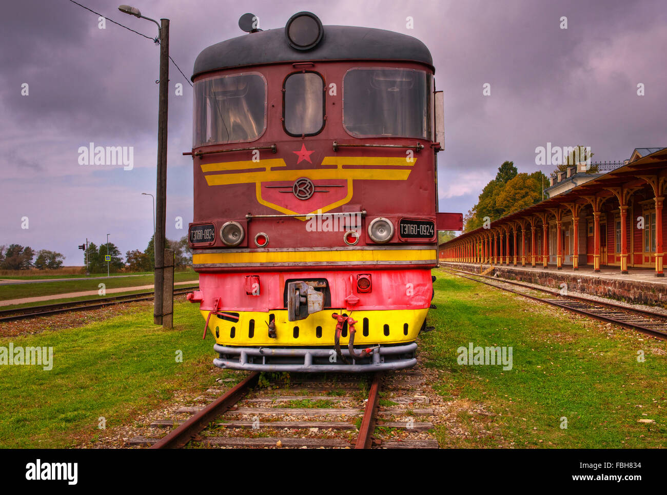 Railcar at the railway station of Haapsalu, Estonia Stock Photo