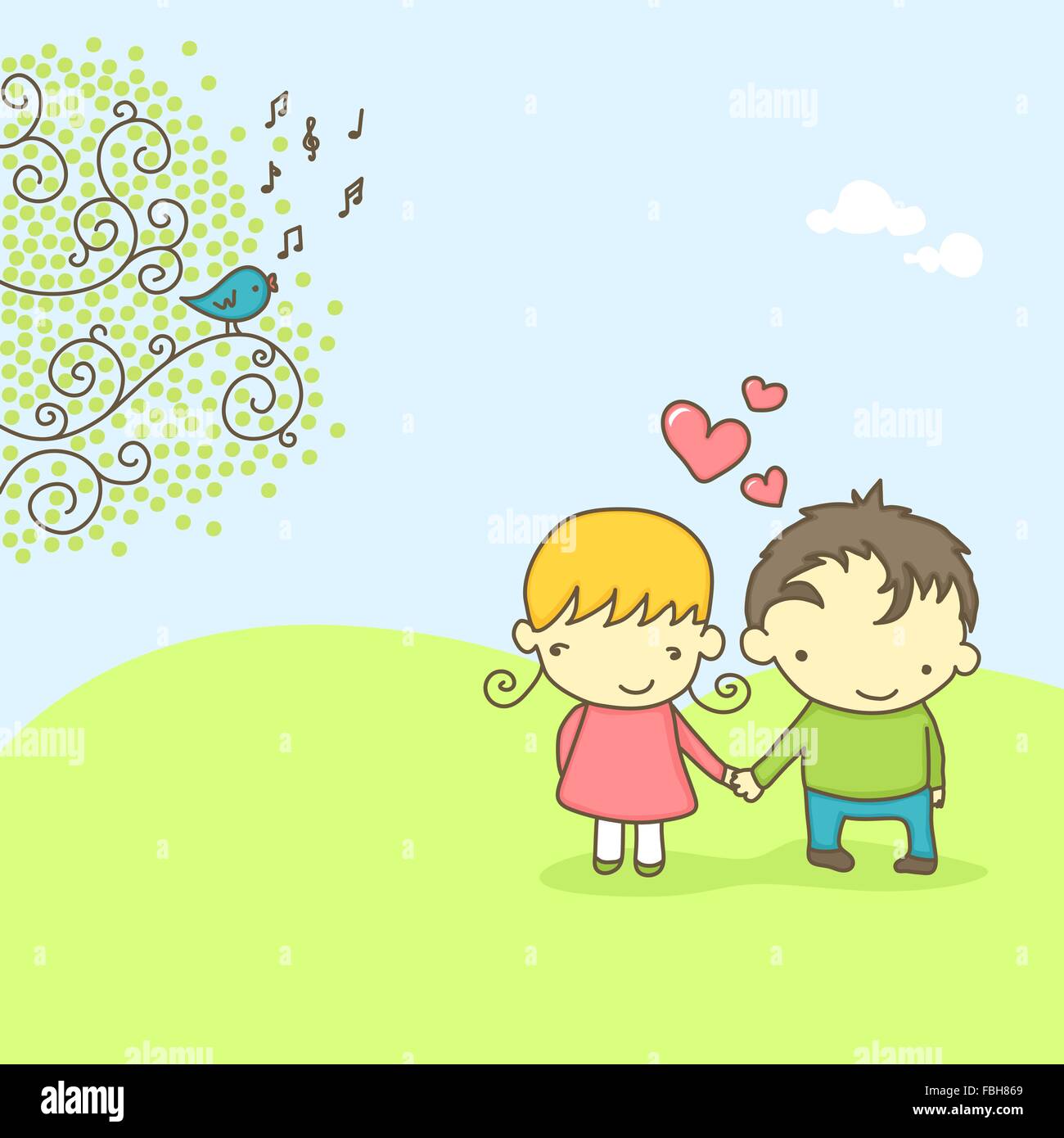 Spring scene with cute couple in love and bird singing Stock Vector Image &  Art - Alamy