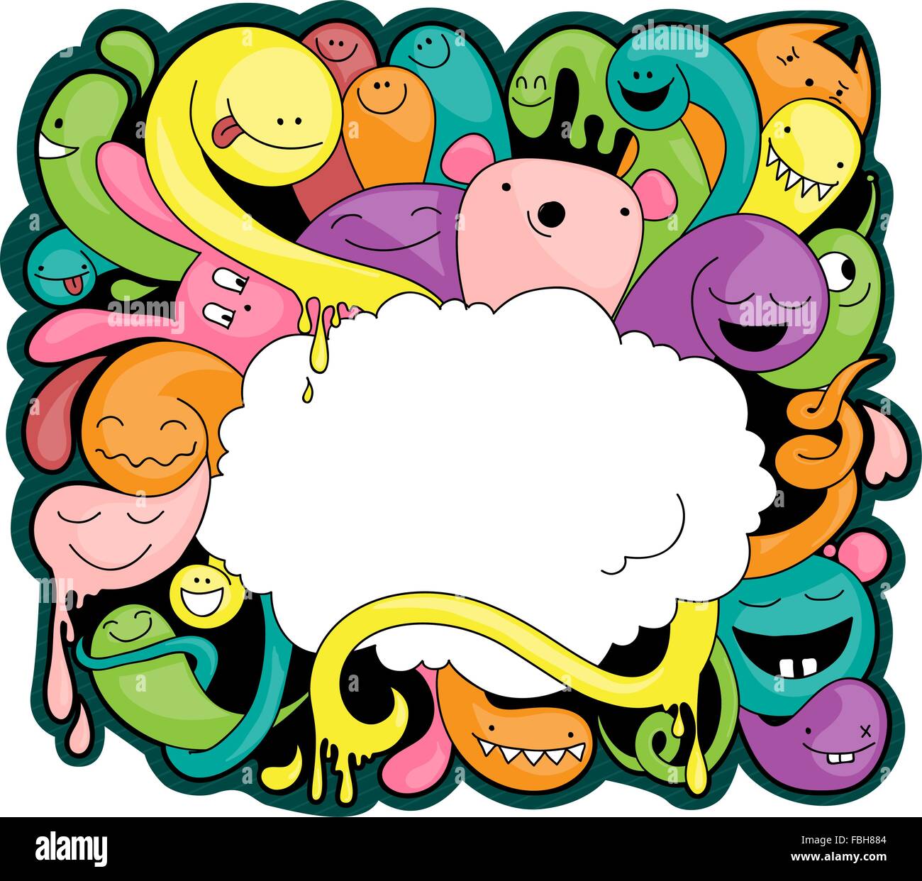 Funny doodle of imaginary creatures. You can place your text in the cloud. Stock Vector