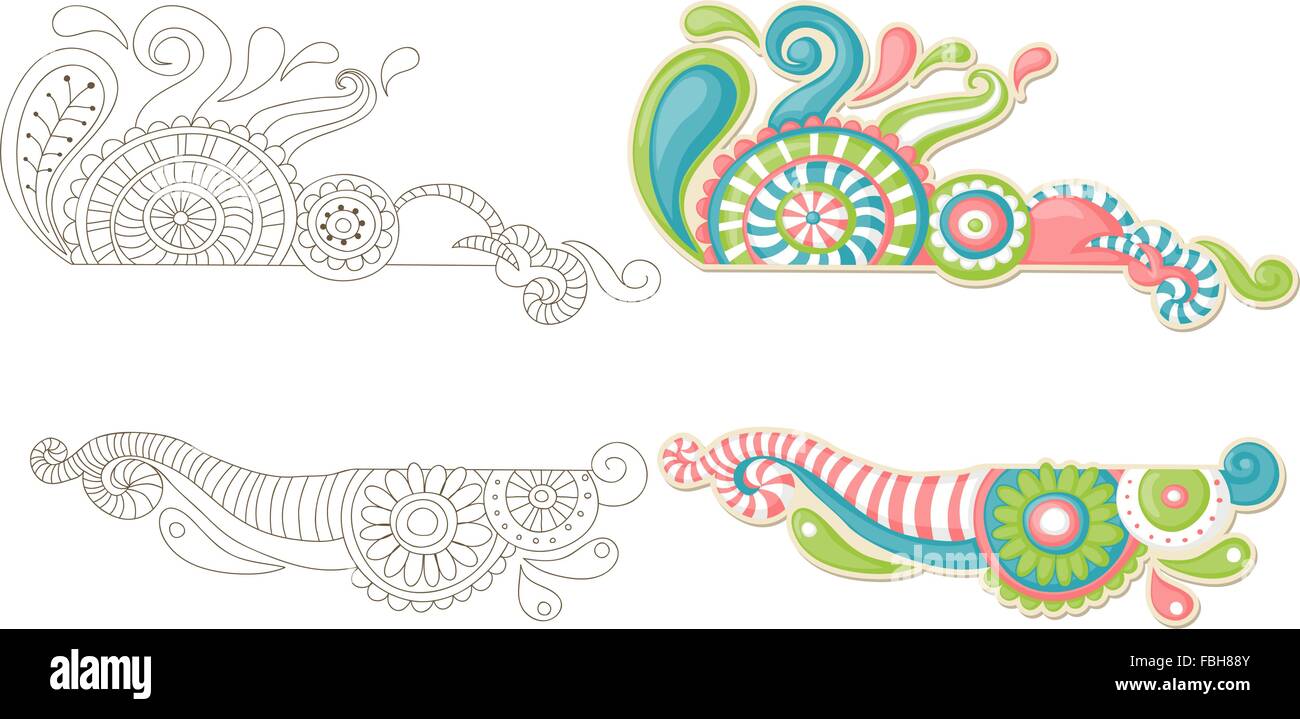 Cute childish doodle - outline and color version Stock Vector Image ...