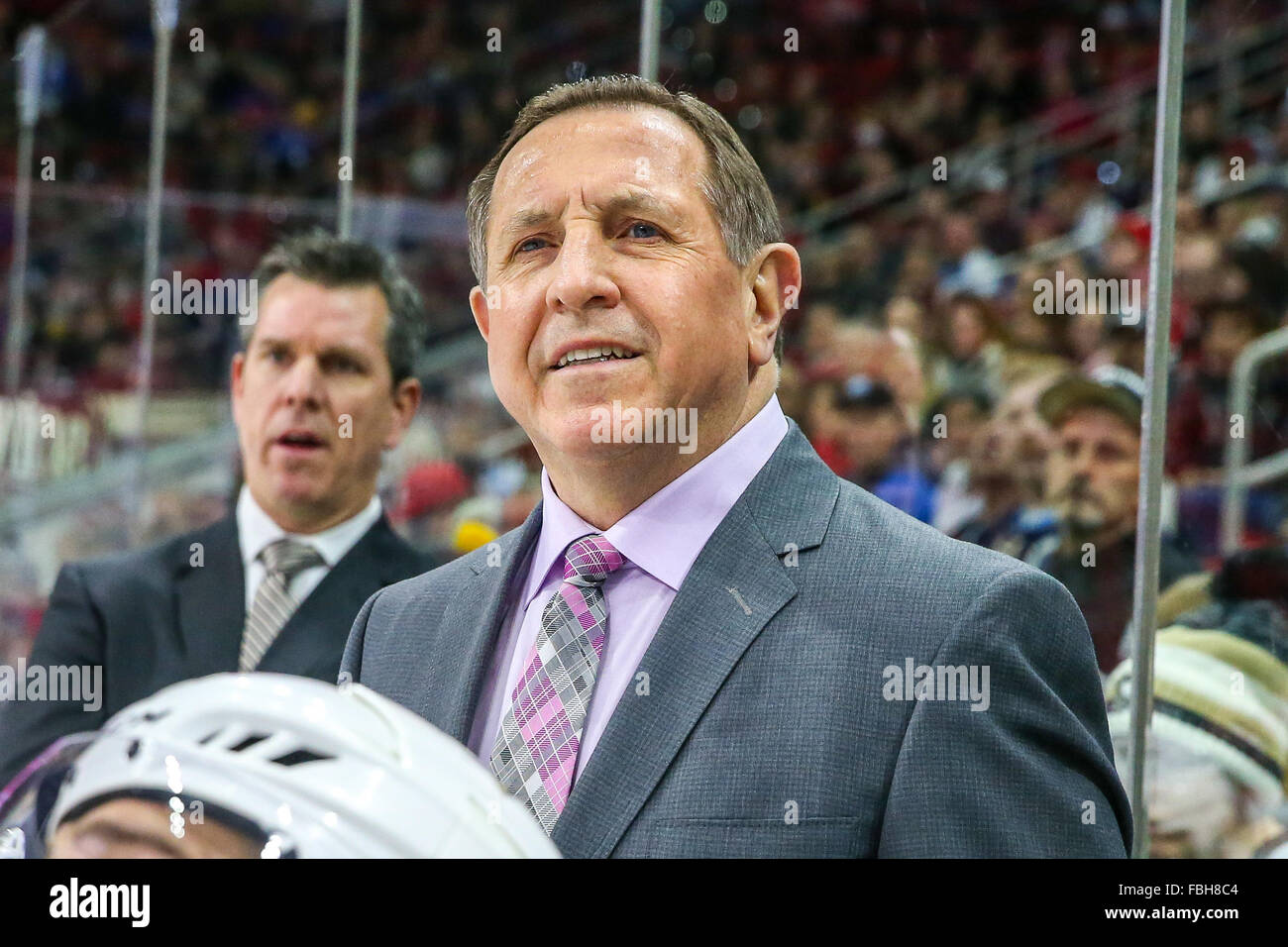 Pittsburgh Penguins assistant coach Jacques Martin during the NHL game between the Pittsburgh Penguins and the Carolina Hurricanes at the PNC Arena. Stock Photo
