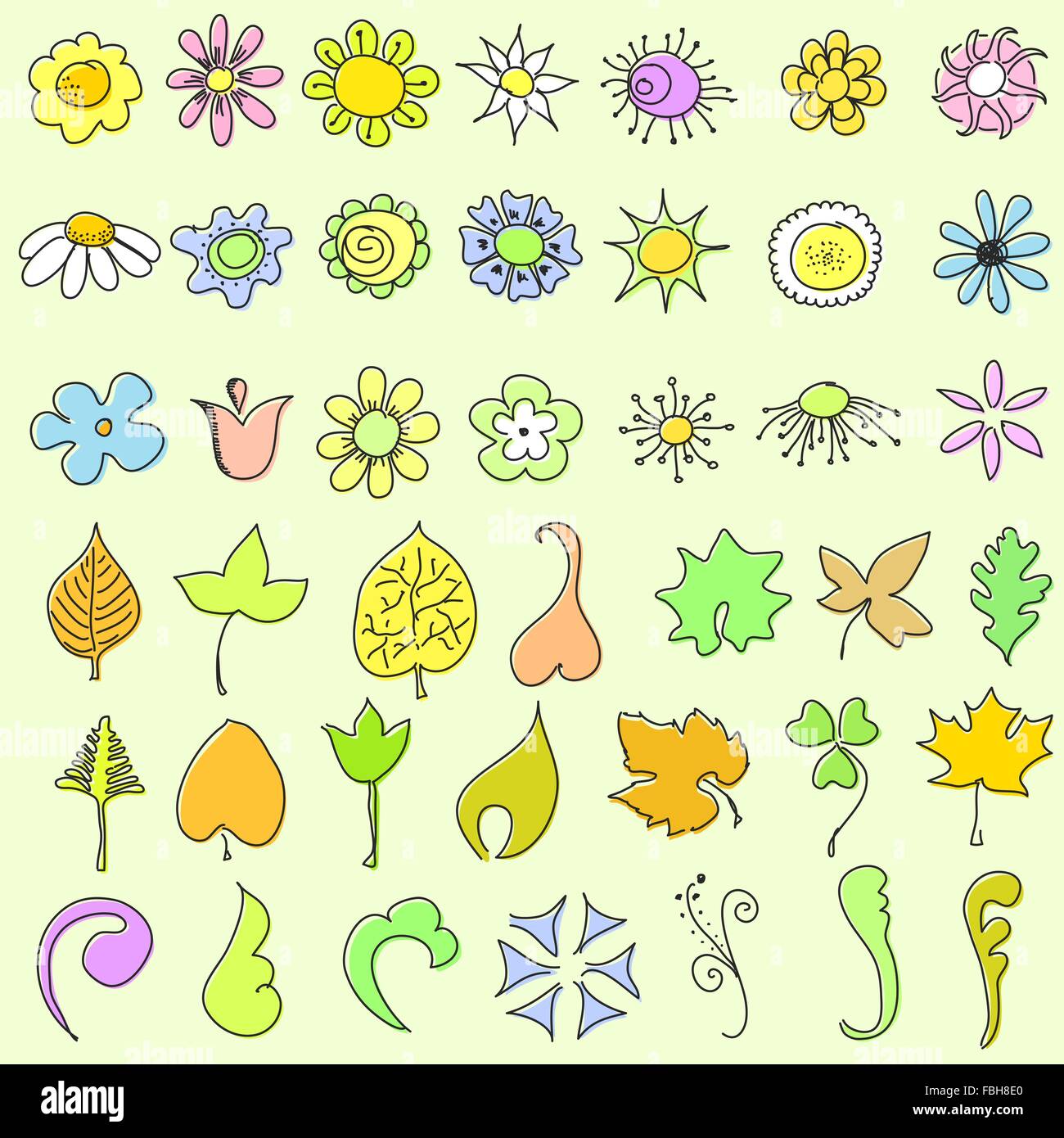 Collection of doodle style floral elements for your design Stock Vector ...