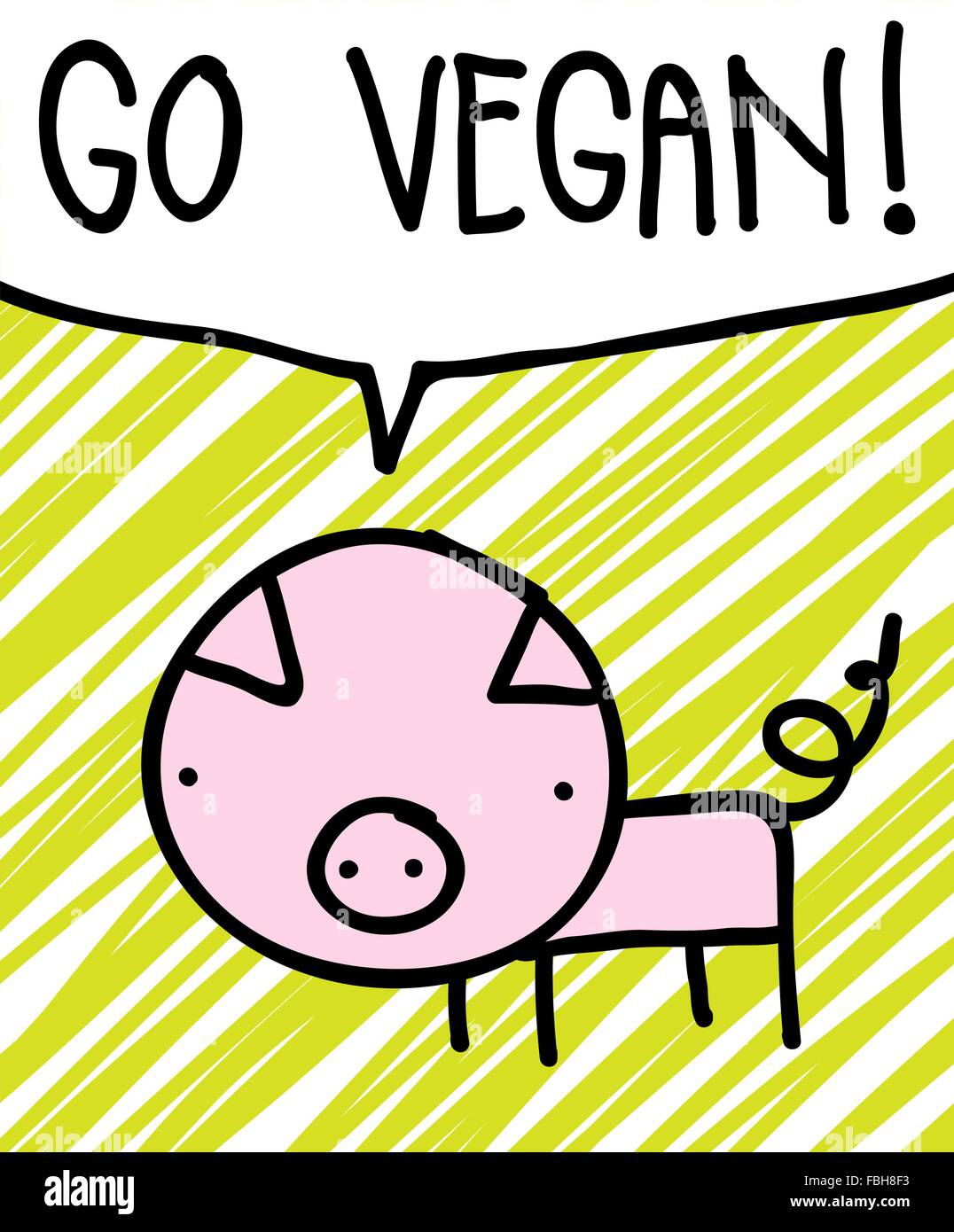 Doodle pig with speech bubble saying 'Go Vegan!' Stock Vector