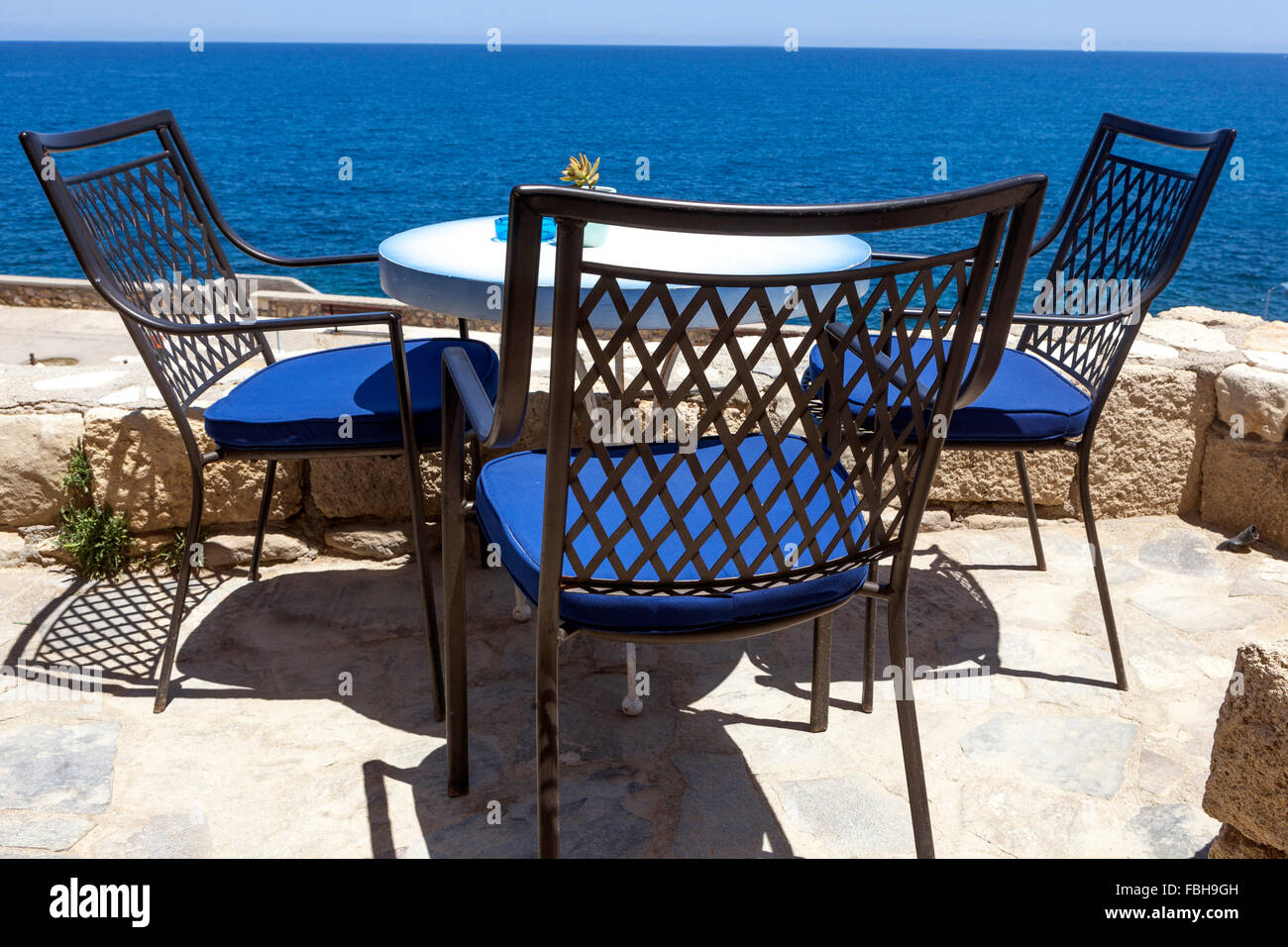 tavern overlooking the sea, Rethymno, Crete, Greece Stock Photo