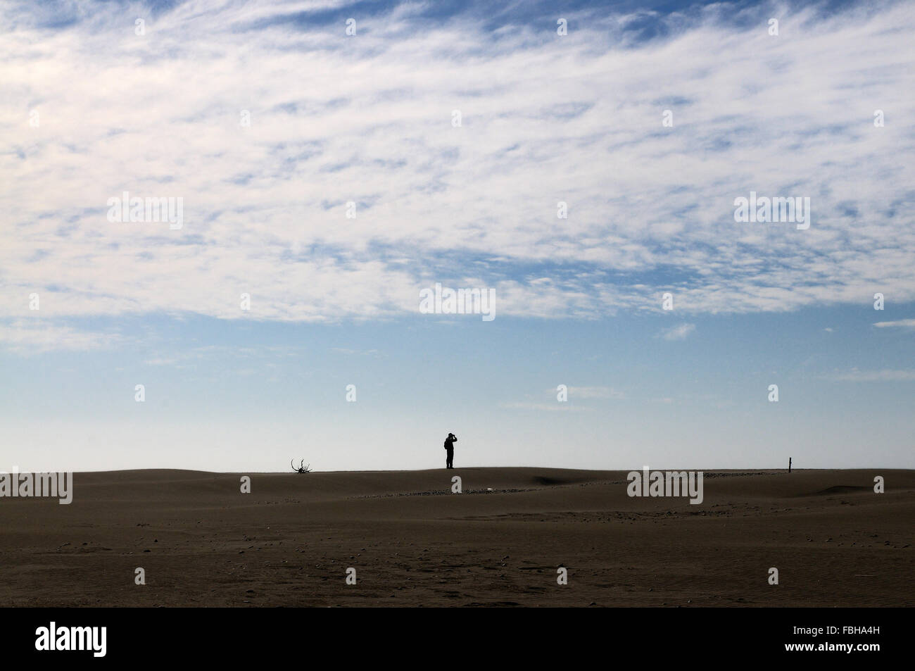 Man watching horizon in a desert or beach Stock Photo