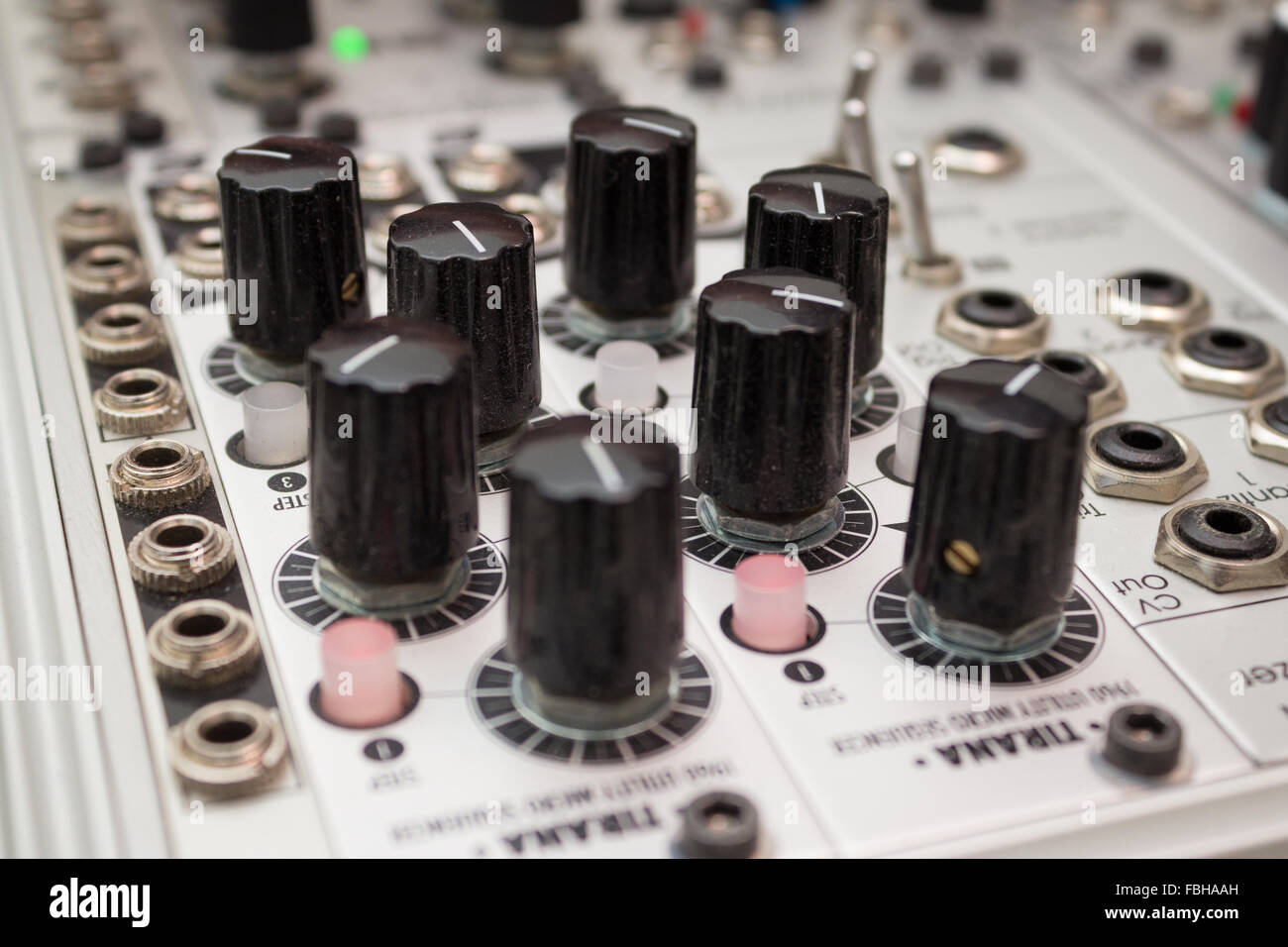 knobs on analog synthesizer music equipment closeup Stock Photo Alamy