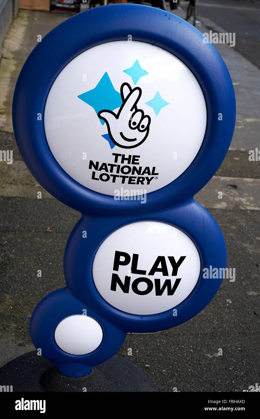 The national lottery play now outdoor shop sign on a uk street