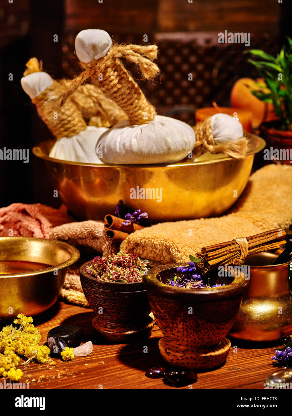 Ayurvedic spa massage still life Stock Photo Alamy