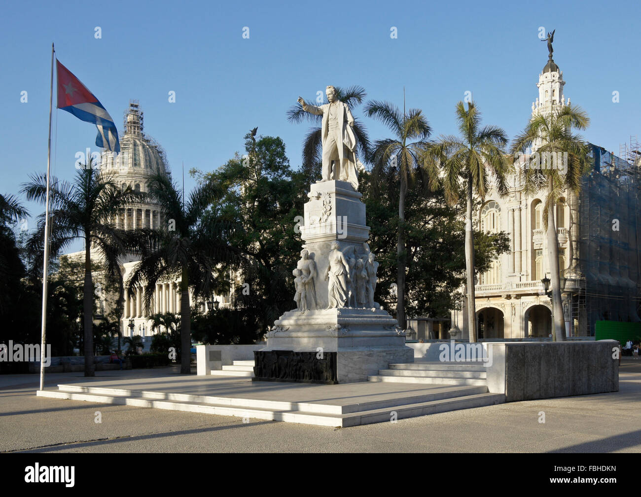Capitol building, statue of Jose Marti in Parque Central, and Alicia Alonso Grand Theater of Havana, Havana, Cuba Stock Photo