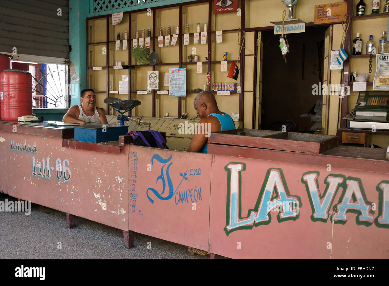 Clerks at government store (bodega) where ration cards are used, Regla, Cuba Stock Photo