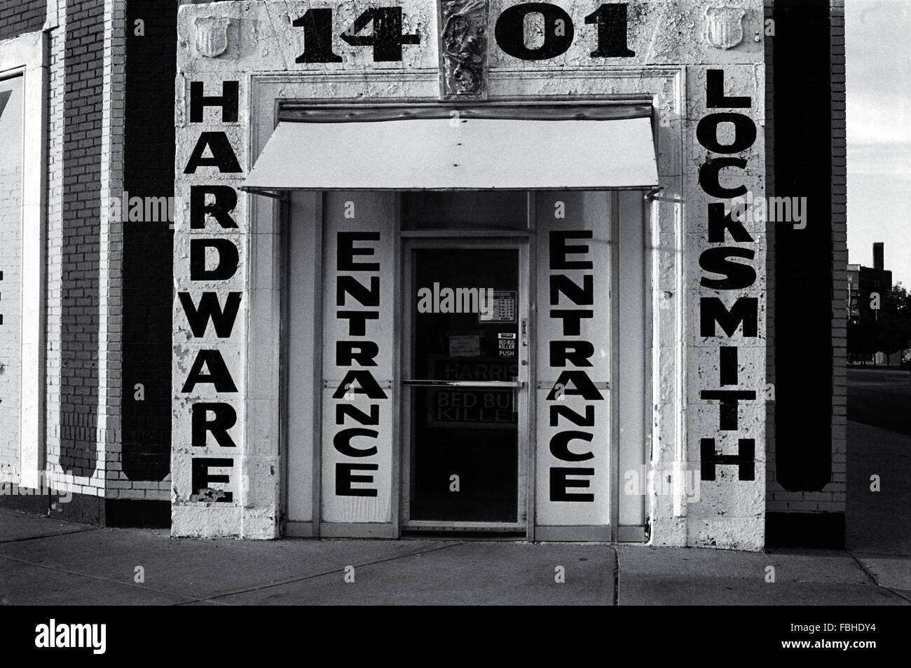 Entrance to hardware store in downtown Detroit Stock Photo