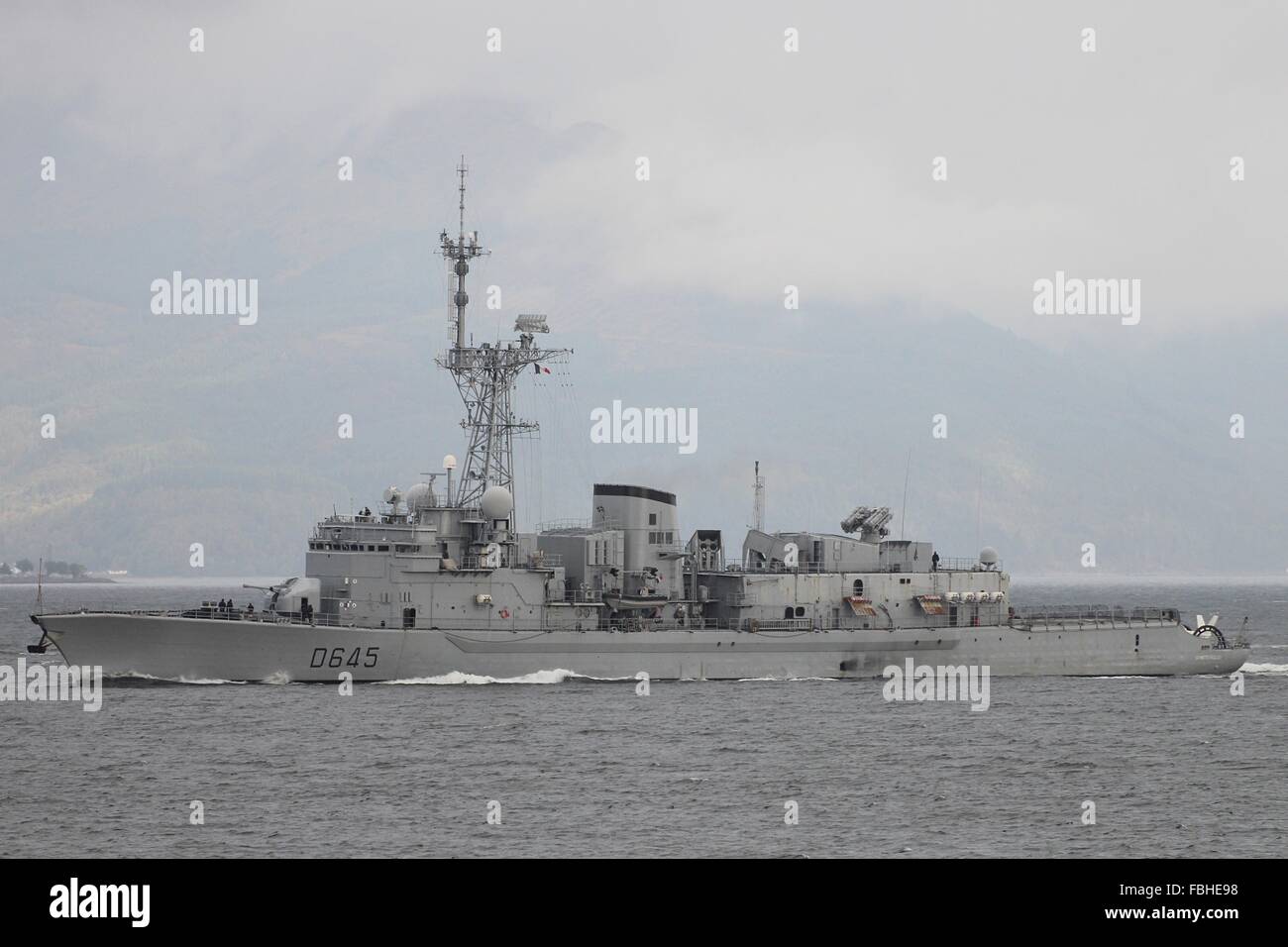 The French Navy's antisubmarine frigate La MottePicquet heads out at