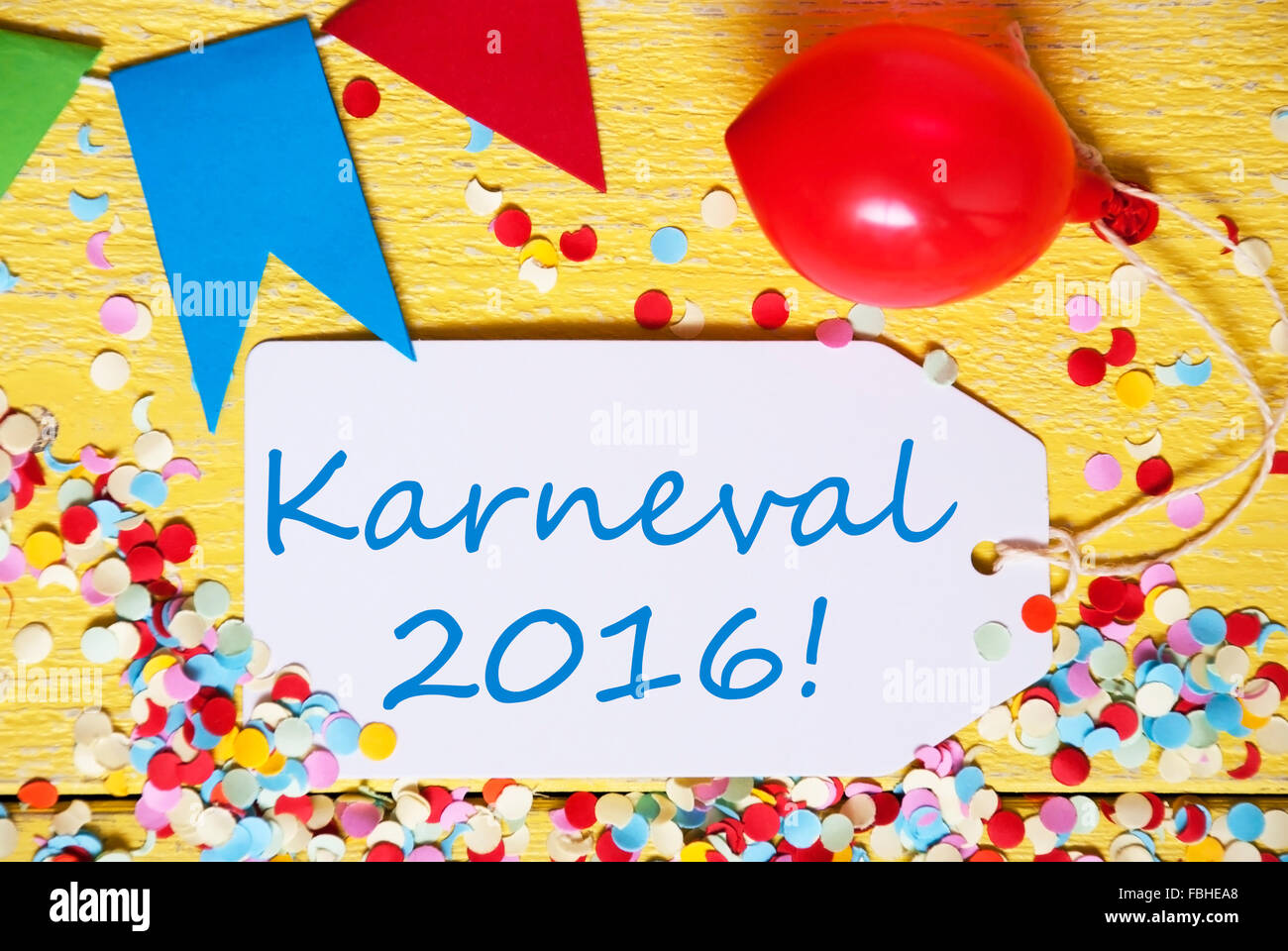 Party Label With Balloon, Text Karneval 2016 Means Carnival, Macro Stock Photo