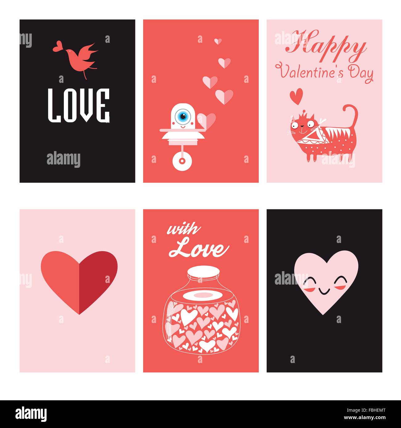 Love is a collection of 6 cards. Perfect for Valentines Day stickers. Stock Vector