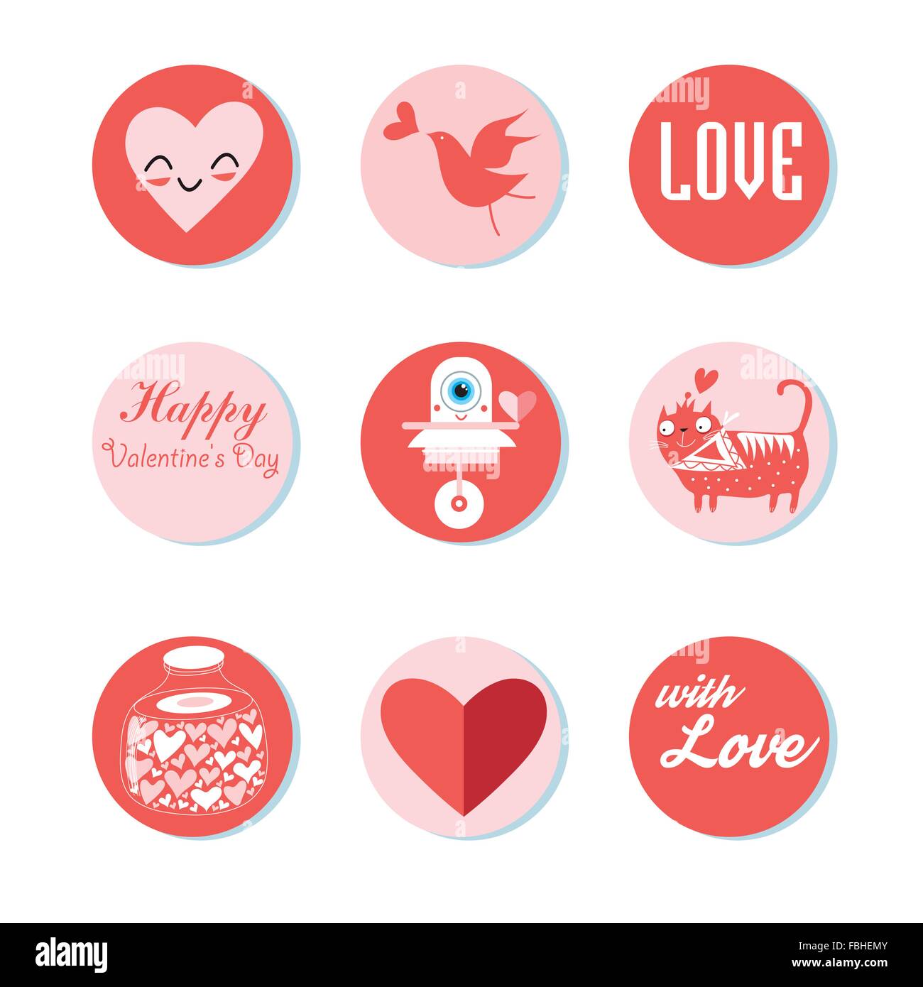 Love is a collection of 9 cards. Perfect for Valentines Day stickers. Stock Vector