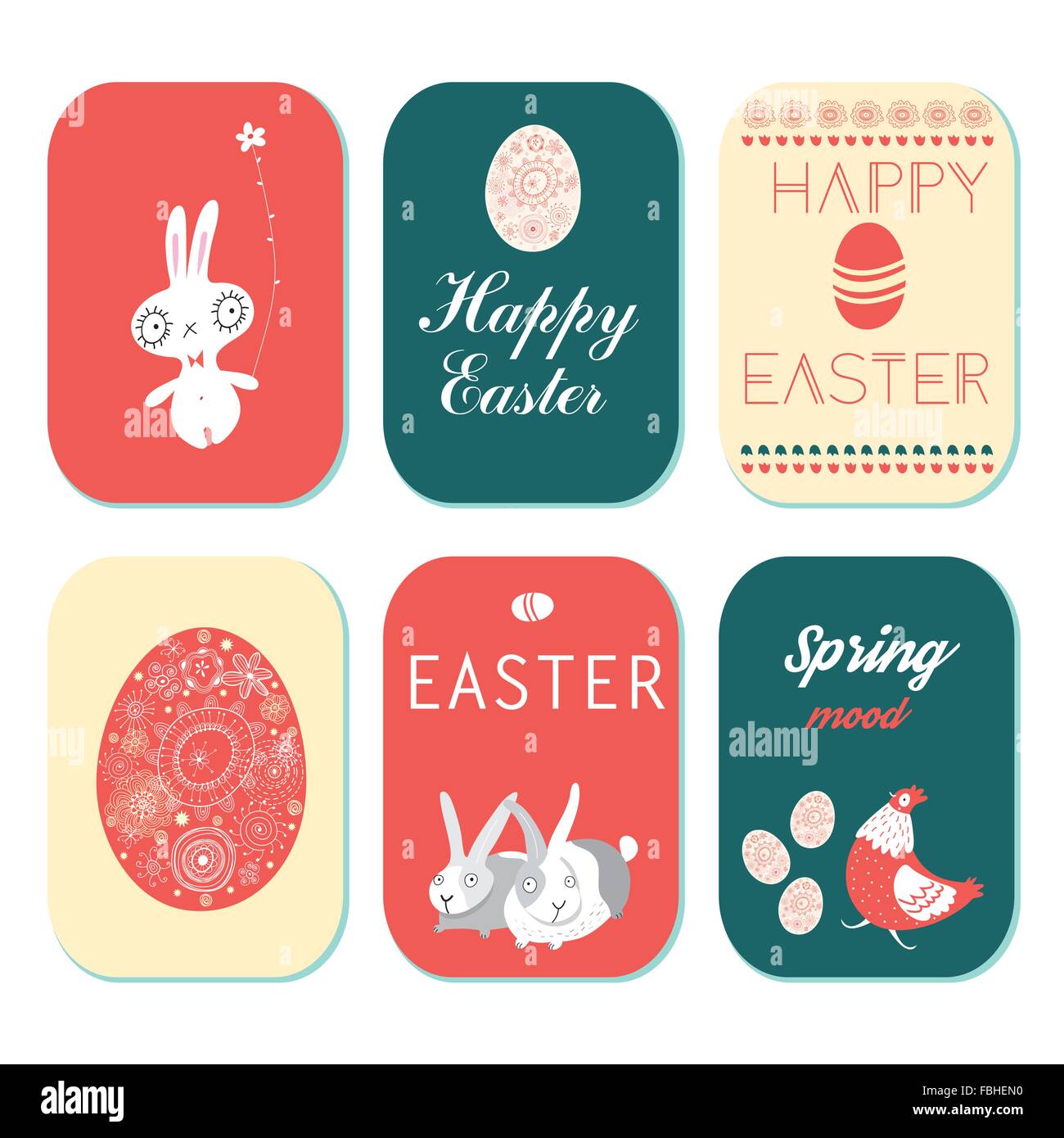 Holiday greeting cards set of 6 pieces to a happy Easter Stock Vector