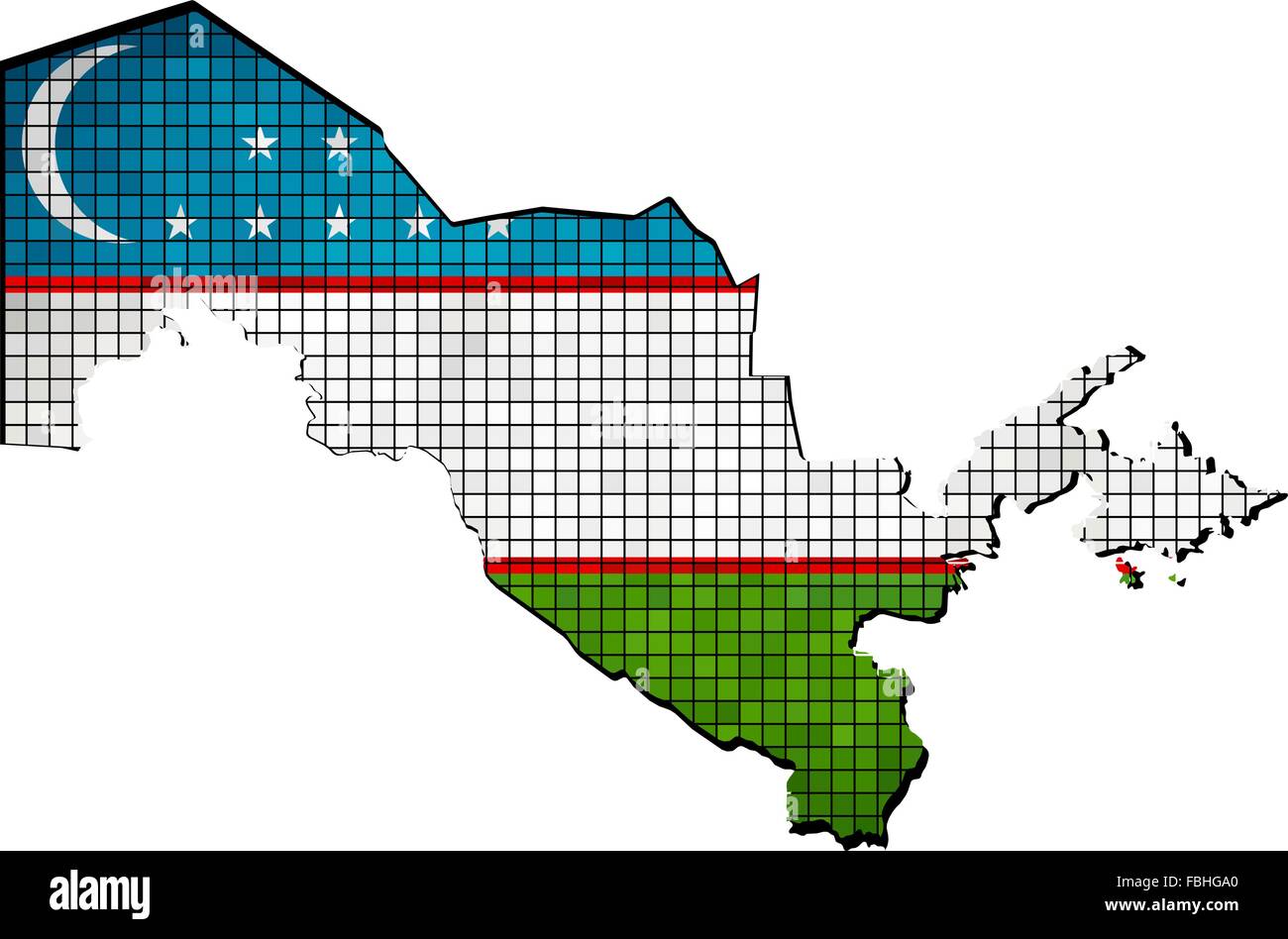 Uzbekistan map with flag inside Stock Vector