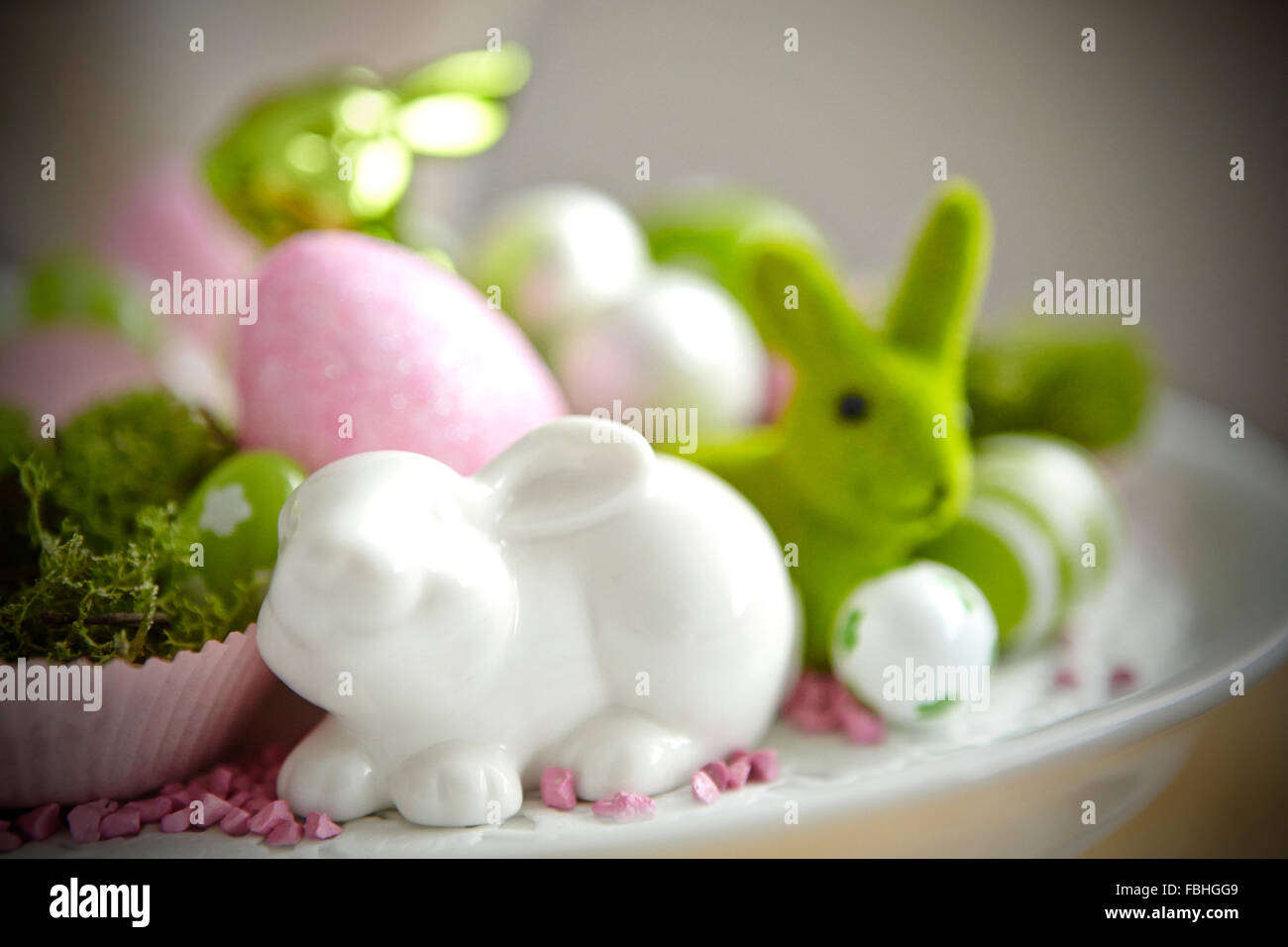 Easter decoration in green and white Stock Photo