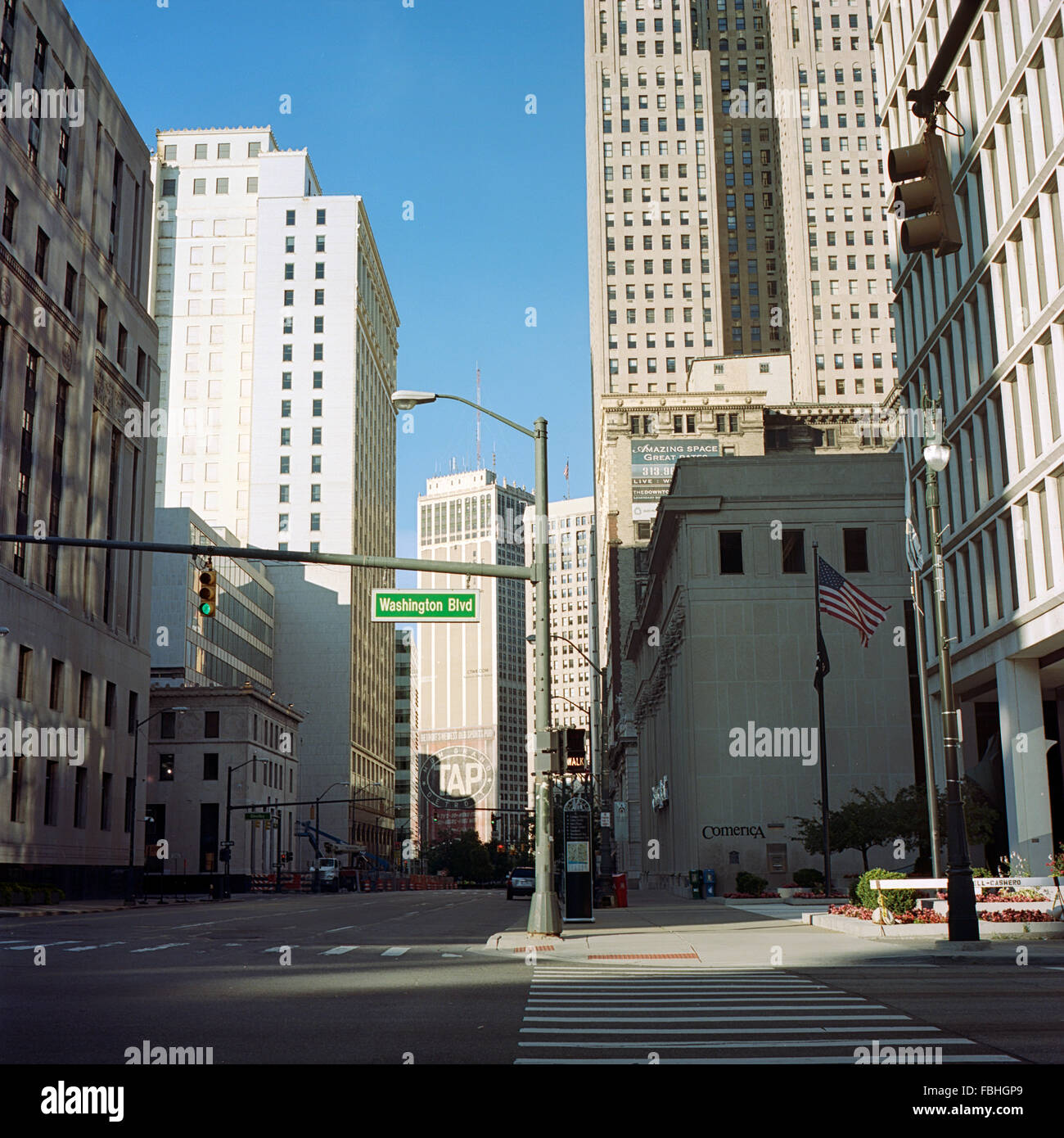 Washington Boulevard in Detroit's financial district Stock Photo
