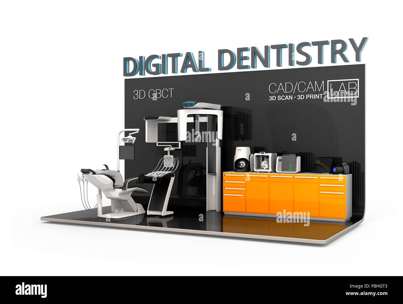 Digital dentistry concept. Scan patient facial data by dental CT, send to chair side or lab for 3D print. Stock Photo