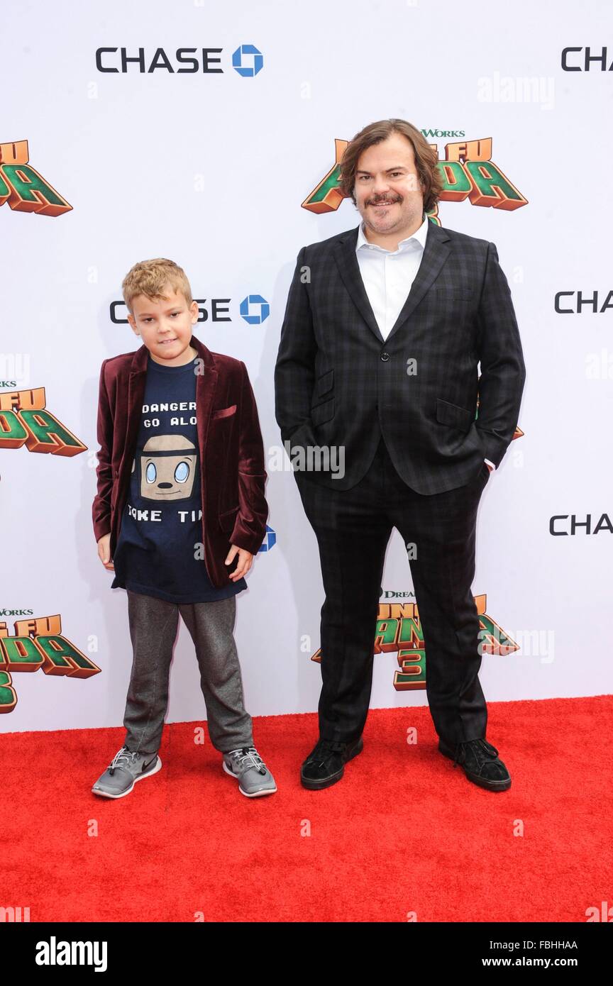 Los Angeles, CA, USA. 16th Jan, 2016. Jack Black, son Samuel Jason Black at  arrivals for KUNG FU PANDA 3 Premiere, TCL Chinese 6 Theatres (formerly  Grauman's), Los Angeles, CA January 16