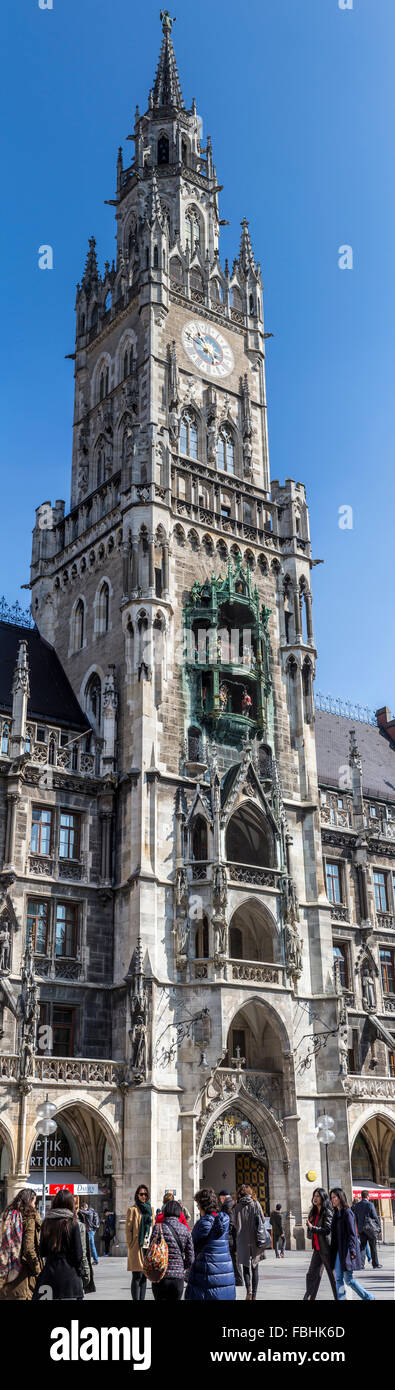 City hall, vertical format panorama, Marienplatz, Munich, Bavaria, Germany Stock Photo