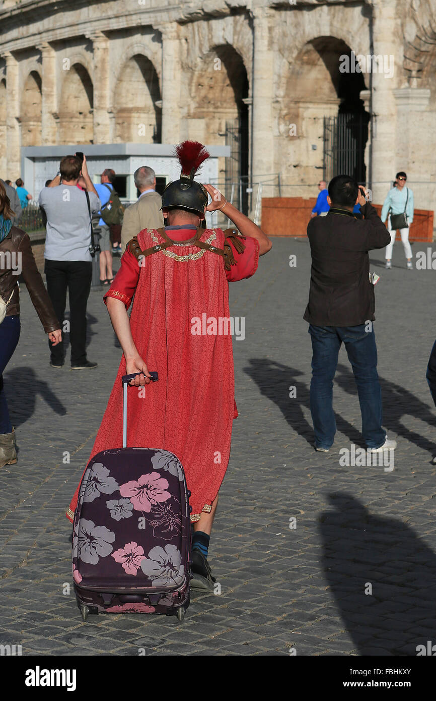 Performer dressed as gladiator at Colosseum, Rome, Italy. Stock Photo