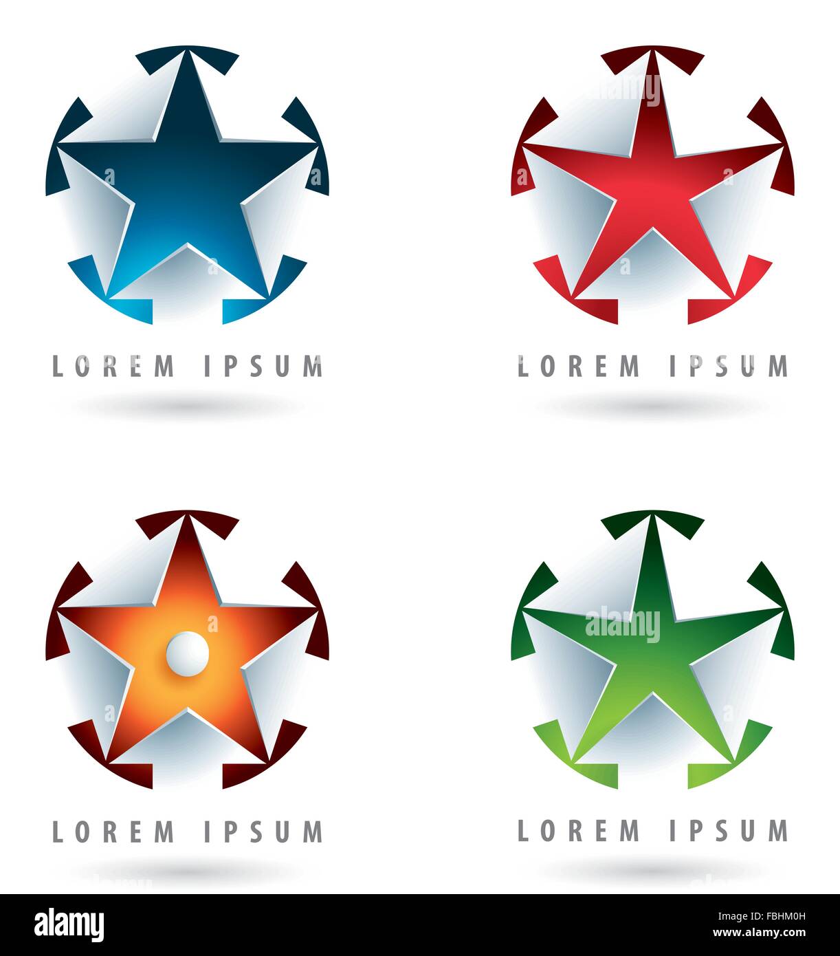Set of modern logos with star shape and 3d effect Stock Vector