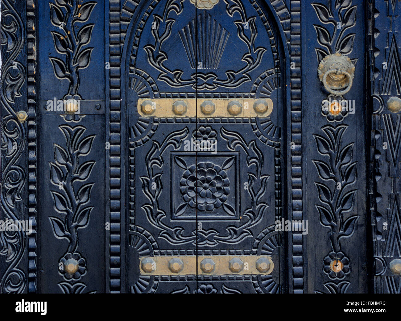 Sur, Oman.  Carved, Decorated Door to a House. Stock Photo