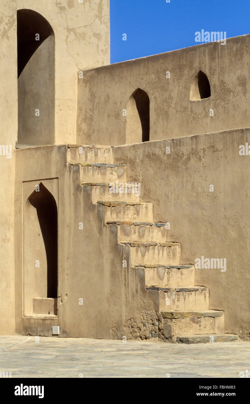 Jabrin, Oman.  View of the Fort from inside the Courtyard. Stock Photo