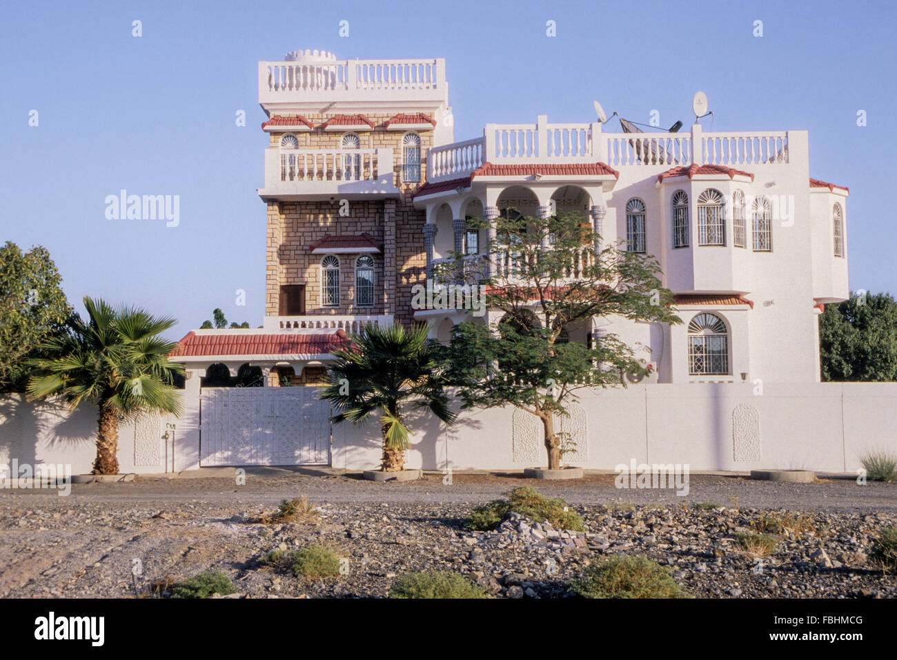 Bahla, Oman. New Uppermiddleclass House, with three satellite dishes