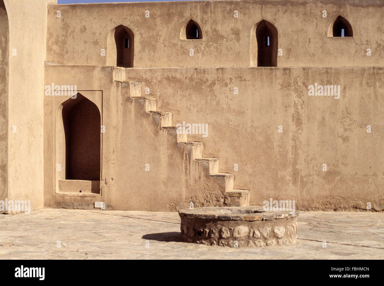 Jabrin, Oman.  View of the Fort from inside the Courtyard. Stock Photo