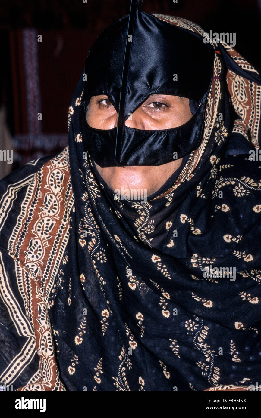 Qurum, Oman. Middle-aged Woman Wearing a Face Mask (Burqa Stock 