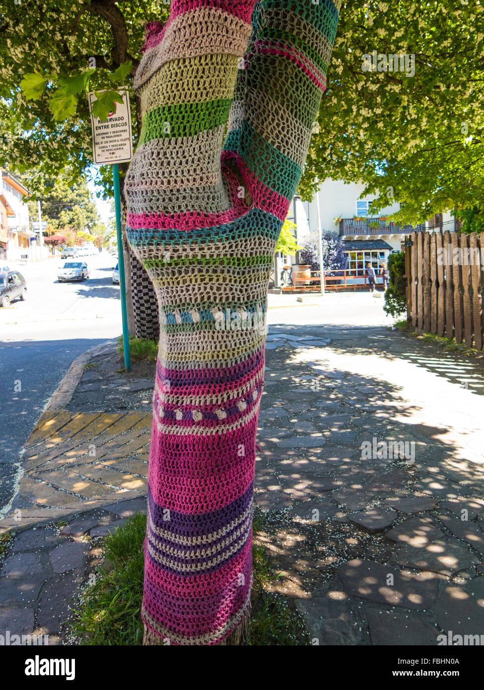 Yarn wrapped tree Stock Photo