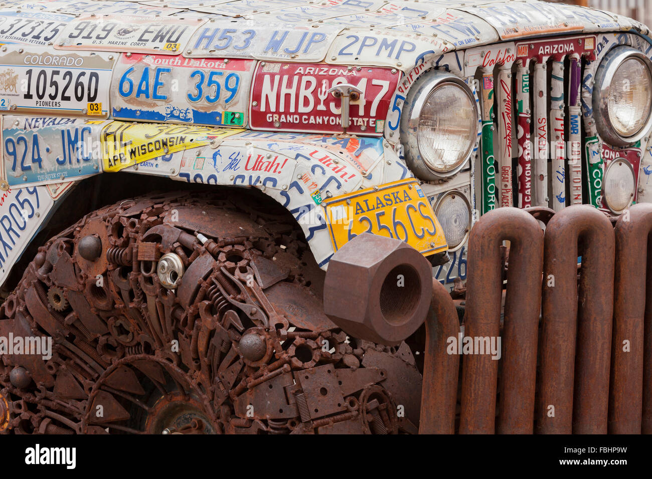 Jeep Wrangler covered with number plates, Utah, USA Stock Photo - Alamy