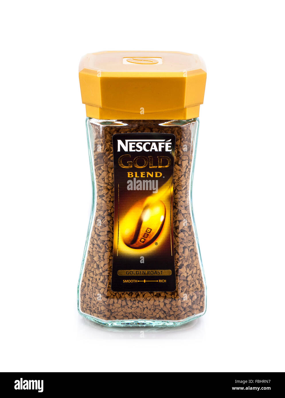 Jar of Nescafe Gold Blend Instant Coffee on a white background Stock Photo