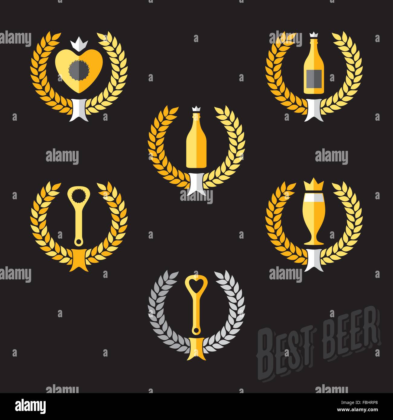 Beer and pub icons, signs, symbols and design elements vector set Stock Vector