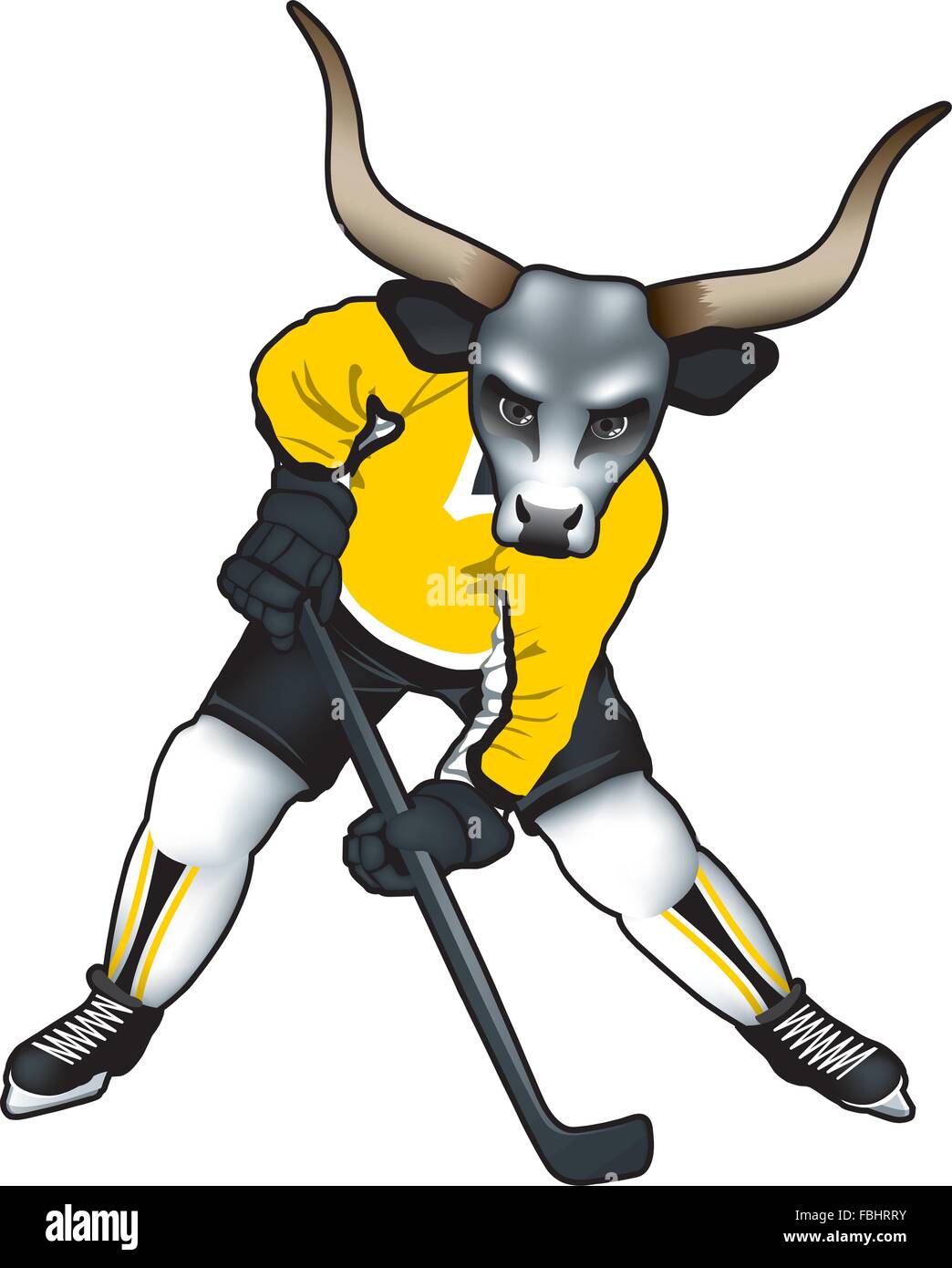 Vector illustration of a bull mascot for ice hockey team Stock Vector