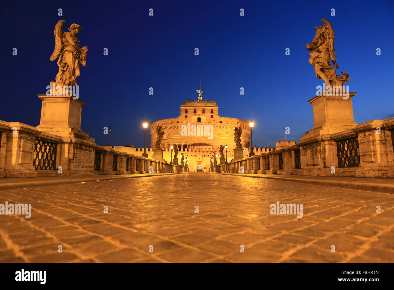 Sant'Angelo Bridge and Castel over River Tiber and at dawn, Rome, Italy. Stock Photo