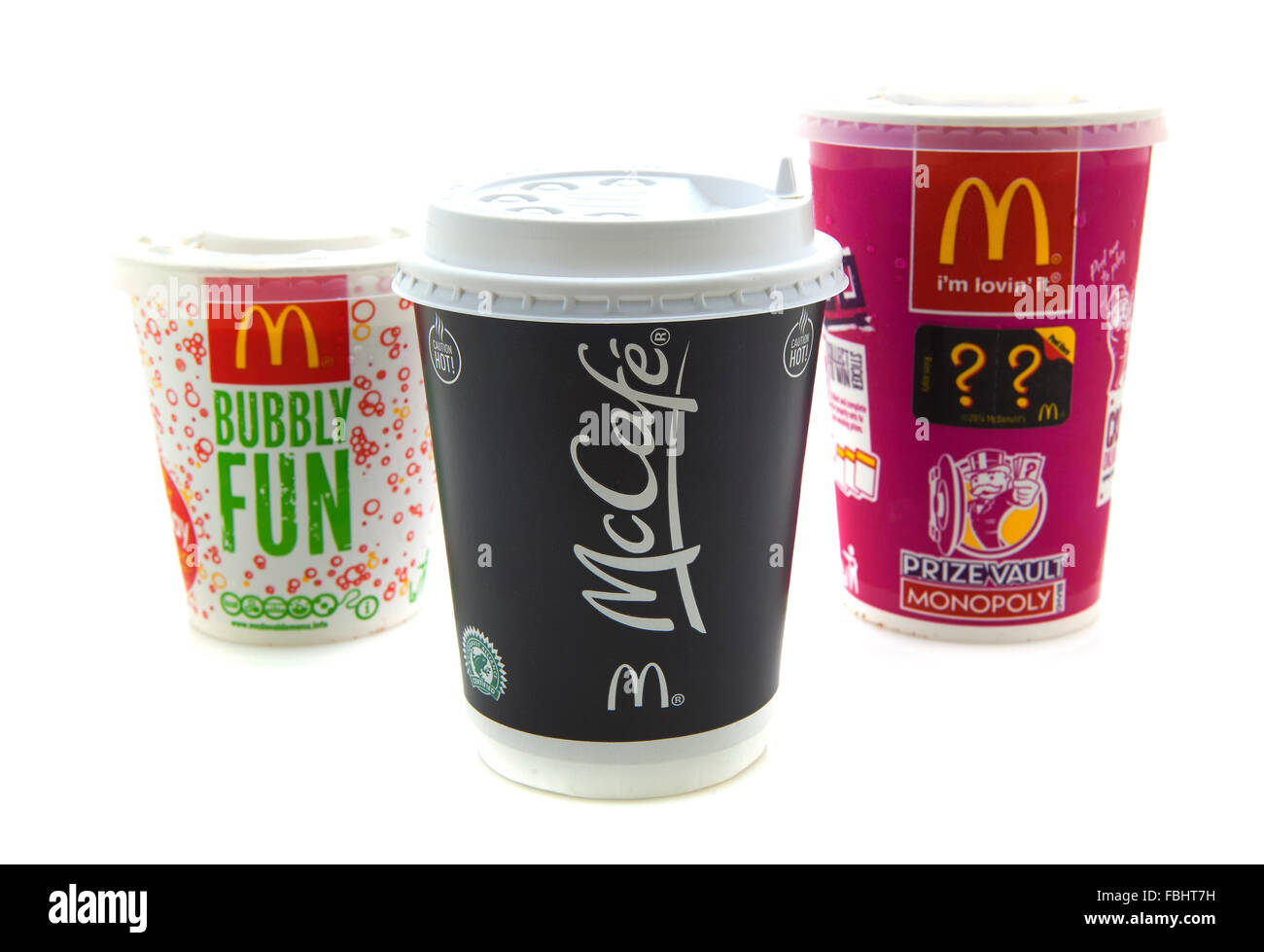 Three McDonalds Drinks on a white background Stock Photo