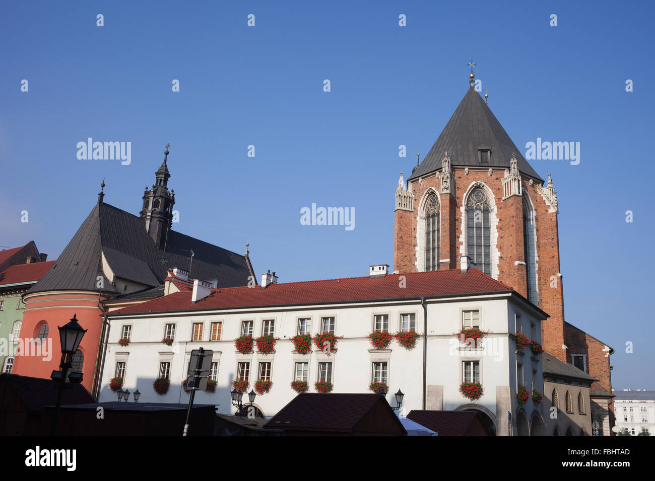 Poland, Krakow, Old Town, presbytery building on Small Market Square, St. Mary's Basilica in the background Stock Photo