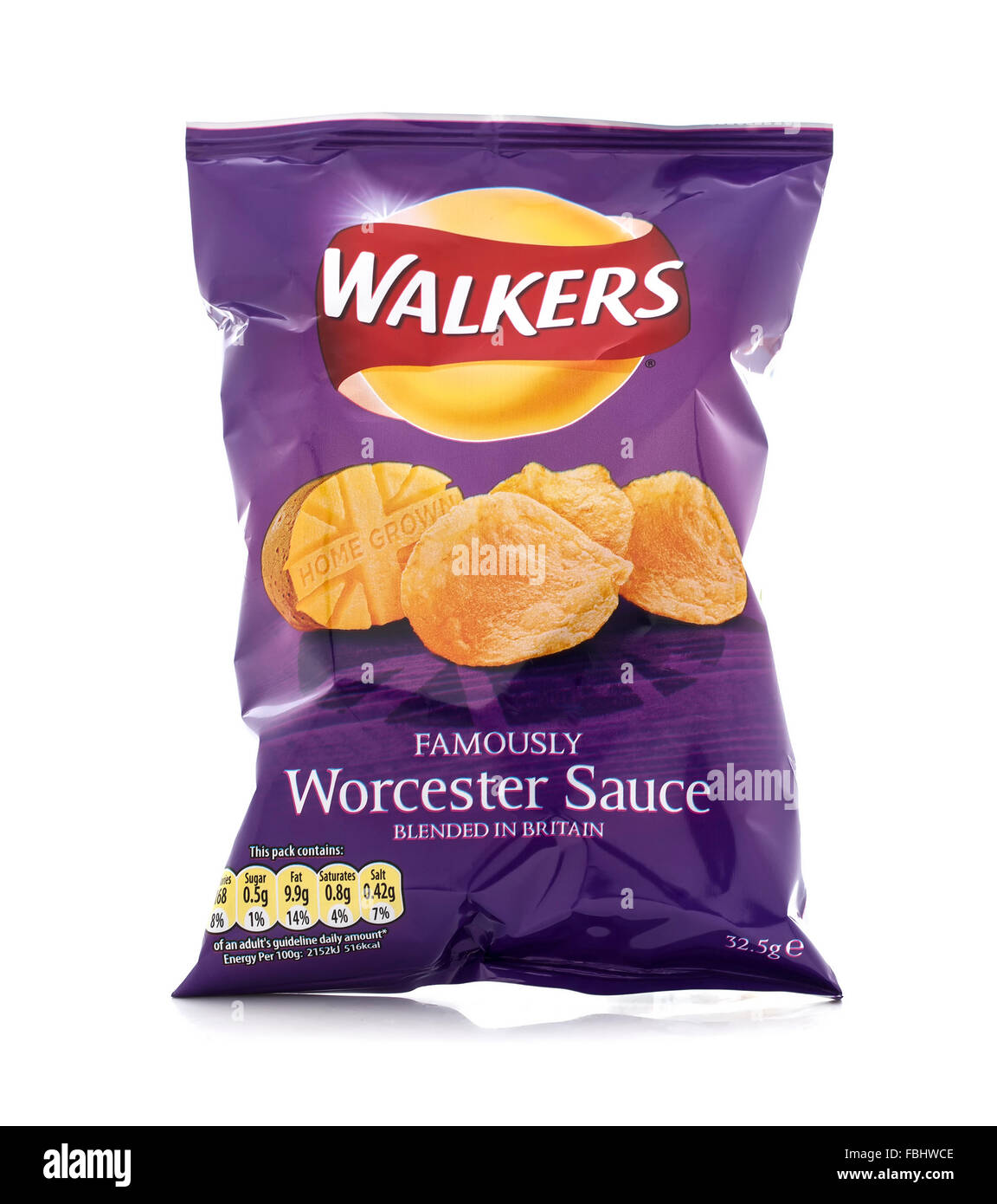 Walkers  Worcester Sauce crisps  isolated on a white background. Walkers is a British snack food manufacturer Stock Photo