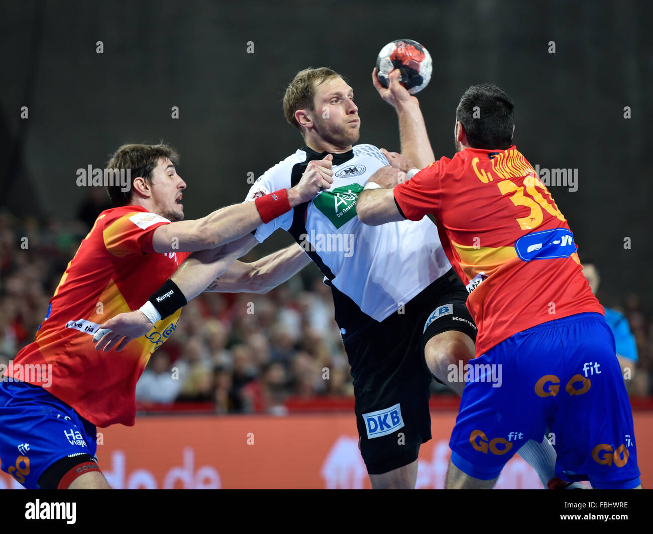 Wroclaw, Poland. 16th January, 2016. European Championships in Men's Handball, EHF EURO 2016 Group C match Spain - Germany 32:29. In action Steffen Weinhold Credit:  Piotr Dziurman/Alamy Live News Stock Photo