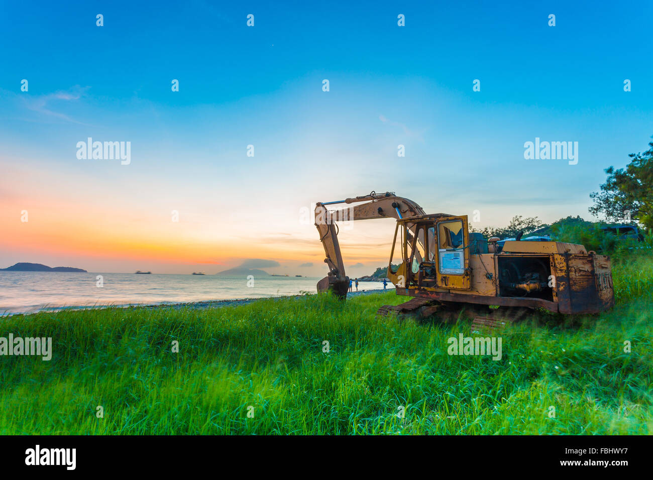 dump-truck-at-sunset-along-the-beach-stock-photo-alamy