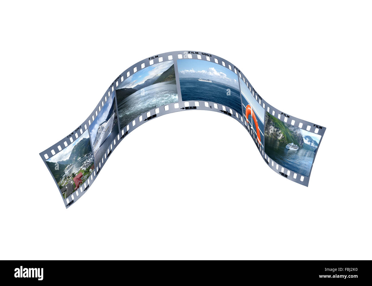 Tourism and travel concept. Film strip developing a cruise travel (photos by same author). Clipping path on film strips. Stock Photo