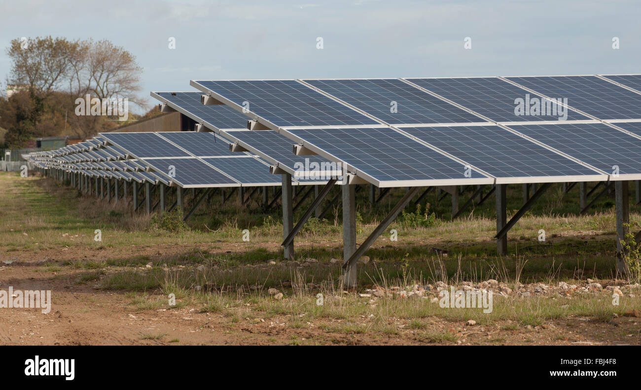 Solar panel farm, Manston, Kent, England, UK. Stock Photo
