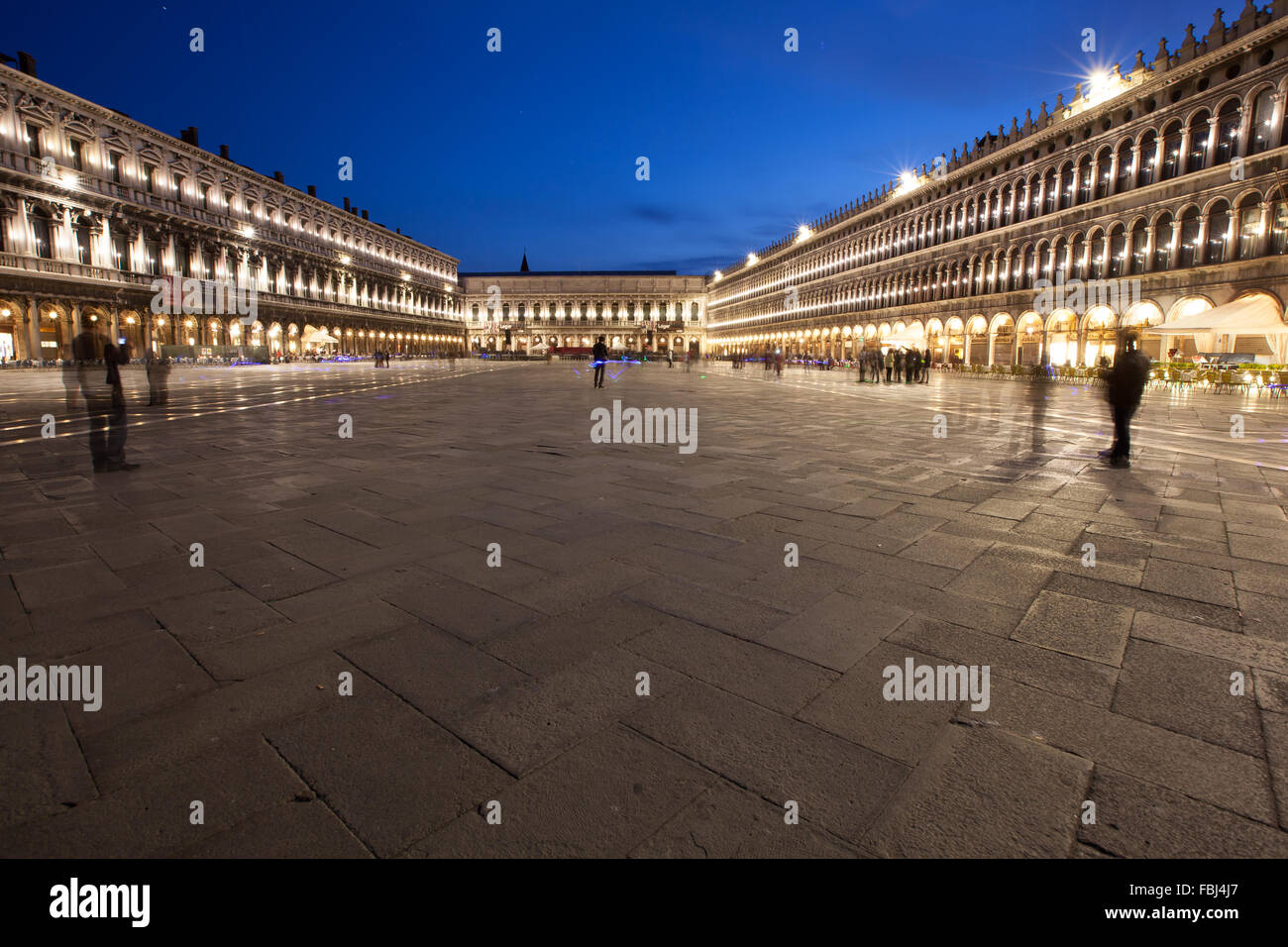 Tourism and sightseeing, night view of Illuminated St. Mark's Square in Venice Stock Photo
